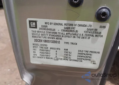 2005 Chevrolet Silverado 1500 Z71 z USA, uszkodzony, nr VIN 2GCEK19B651320610